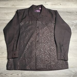 Christi Collection Mens M Shiny Satin Jacquard Club Shirt Brown Two Tone Y2K